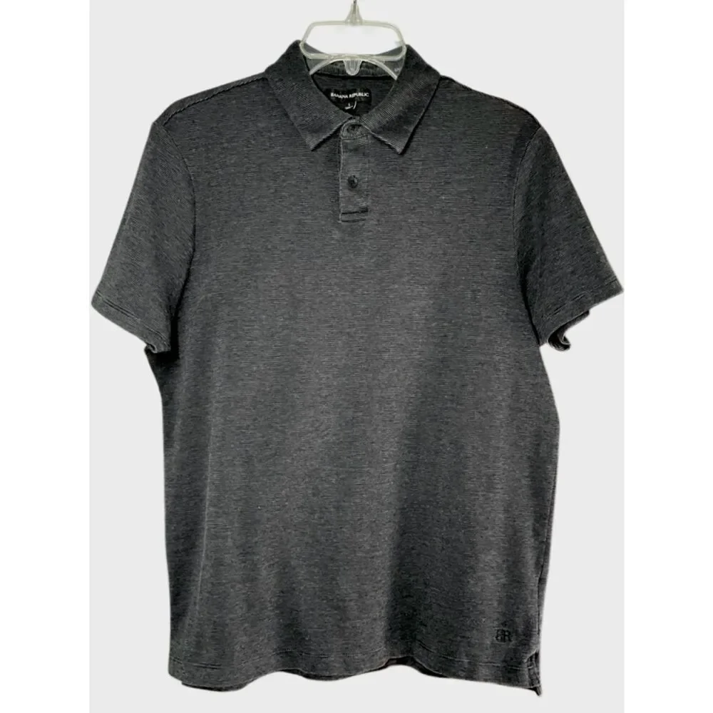 Banana Republic Luxe Touch Striped Polo in Black/Grey Men’s L